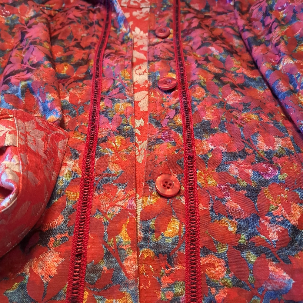 Coldwater creek women's reversible red floral jacket - Picture 3 of 6